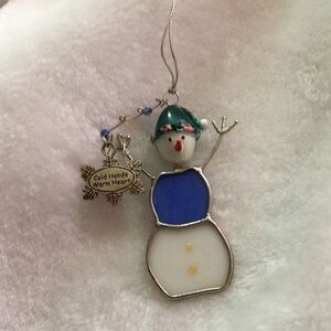 Snowman Ornament with Blue and White Accents